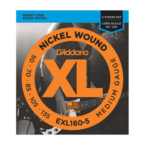 Струны для электро бас-гитары D'Addario Nickel Wound EXL160-5 XL Medium (5 шт)