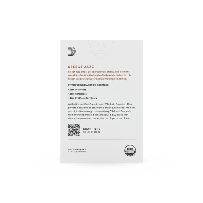 Трости для альт саксофона D'Addario Organic Select Jazz Unfiled №2S (10 шт)