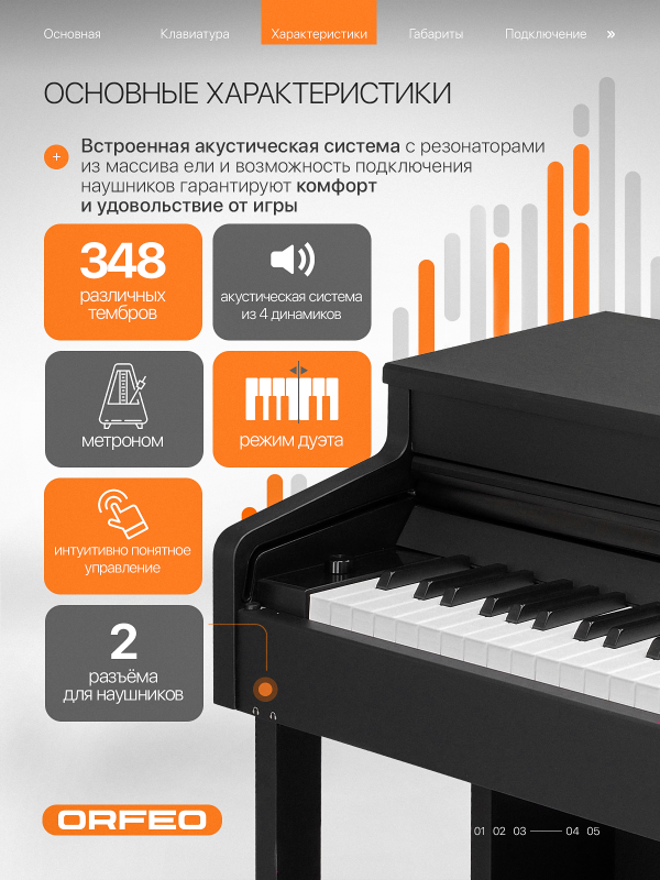 Цифровое пианино Orfeo Eurydice E-22 черное, с наушниками