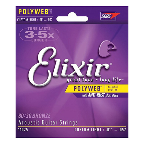 Струны для акустической гитары Elixir Polyweb 11025 Custom Light (6 шт)