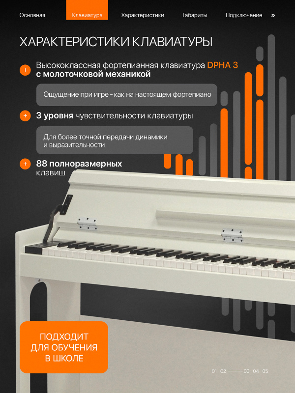 Цифровое пианино Orfeo E-6 белое, с наушниками