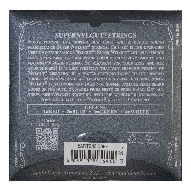 Струны для укулеле баритон Aquila Super Nylgut 128U (4 шт)